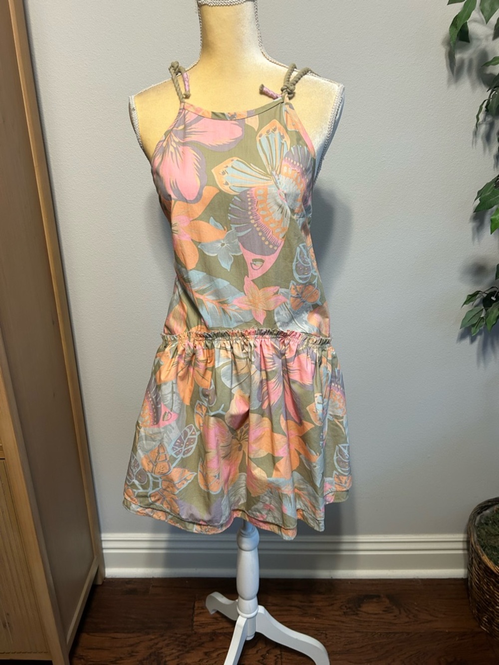 NWT Free People Floral Rope-strap Sundress in Rain Forest Combo Sz S